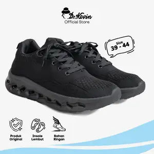 Dr. Kevin Sepatu Sport Pria Men Sneakers Sepatu Sekolah Hitam Flyknit Tali 889-095