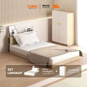 Cubic Paket Kamar Hemat Minimalis / Set Ruang / Dipan 120x200 Lemari Laci - LUNA HBD 121