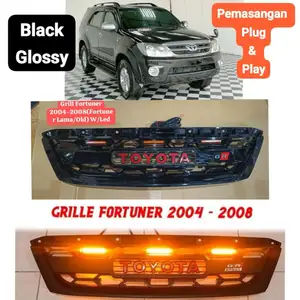Gril Grill Grille Depan Fortuner Lama/Old 2004 2006 2007 2008 Awal & Fortuner Baru/New 2008 Akhir 2009 2010 2011 Logo GR + Led Raptor TOYOTA Hitam Glossy