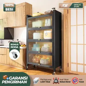 Lemari Dapur Rak Dapur Pintu Tertutup Rak Penyimpanan Microwave Oven Rak Piring Besi Serbaguna