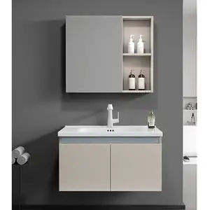 Jutastore Set Lemari Cermin Kamar Mandi Aluminium Kabinet Wastafel
