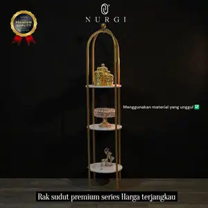 Rak Hias Sudut Ruang Tamu Minimalis Besi Emas Gold Aesthetic Rak Serbaguna Furniture Mewah Penyimpanan Multifungsi