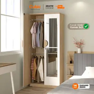 Cubic Lemari Pakaian 2 Pintu 80x180 cm Minimalis  Cocok untuk Kamar 3x3