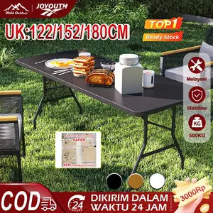 JOY Meja lipat portable hitam Meja lipat jualan 1.2/1.5/1.8m meja lipat Outdoor Indoor meja lipat plastik meja Taman