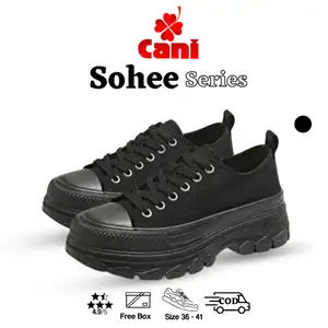 Cani Free Box Sohee Sepatu Kanvas Wanita Korean Fashion Sepatu Sekolah Fullblack Wanita 9244