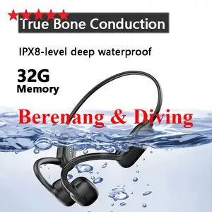 Konduksi Tulang Berenang 32GB IPX8 Bluetooth Musik Earphone Bone Conduction Wireless Swimming Headphone Waterproof Headset Olahraga