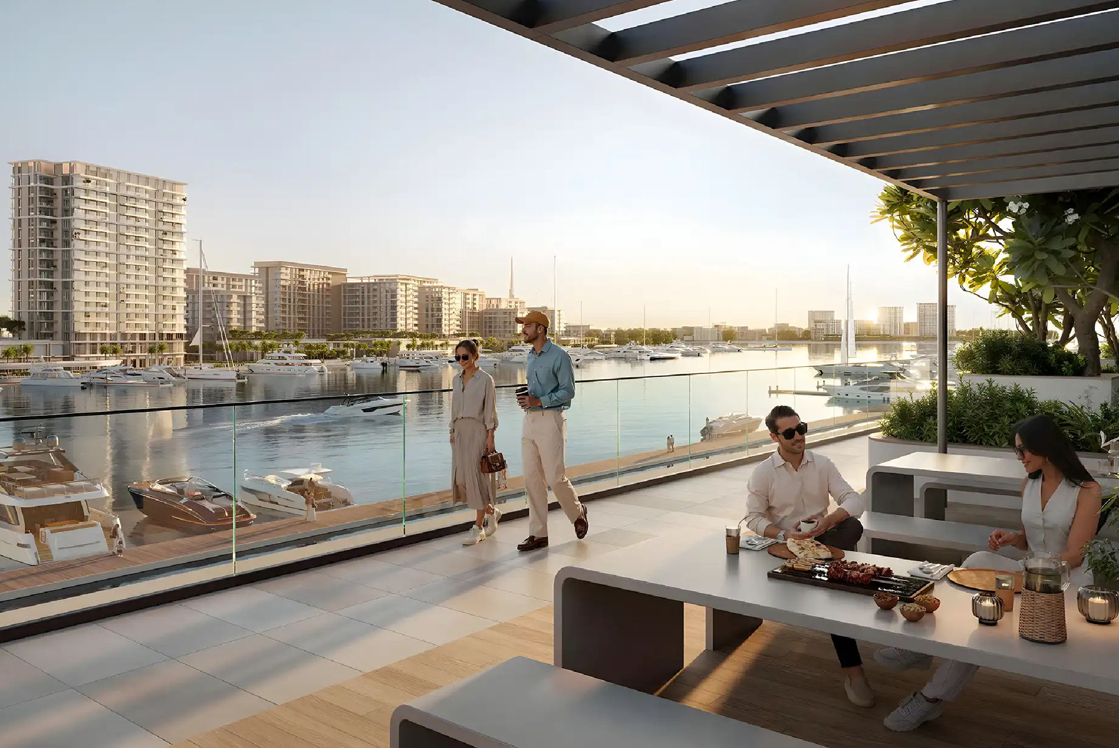 Yachtside Marina Residences with yachts docked in the marina and modern buildings in background