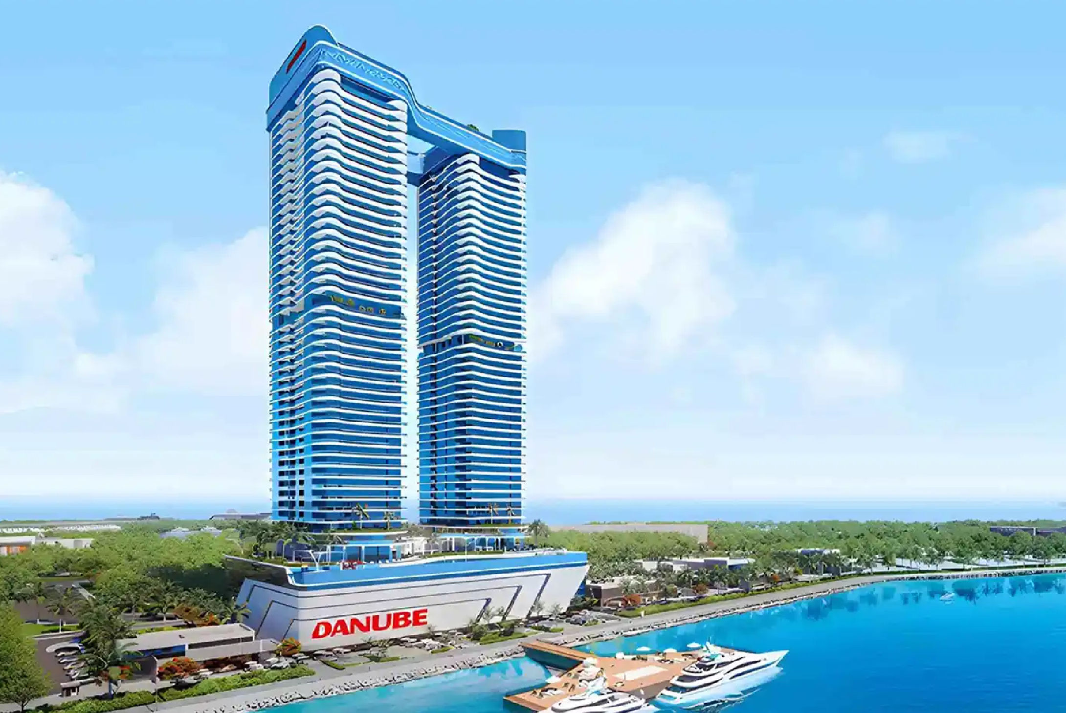 Yachtside Marina Residences with yachts docked in the marina and modern buildings in background