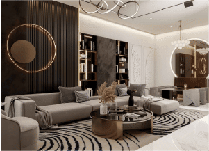 View of Yachtside Marina Residences at sunset with buildings, palm trees, and beach