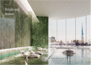 View of Yachtside Marina Residences at sunset with buildings, palm trees, and beach