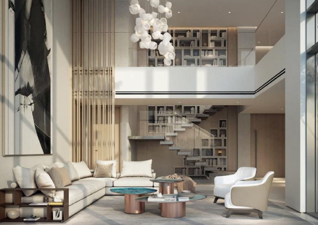 View of Yachtside Marina Residences at sunset with buildings, palm trees, and beach