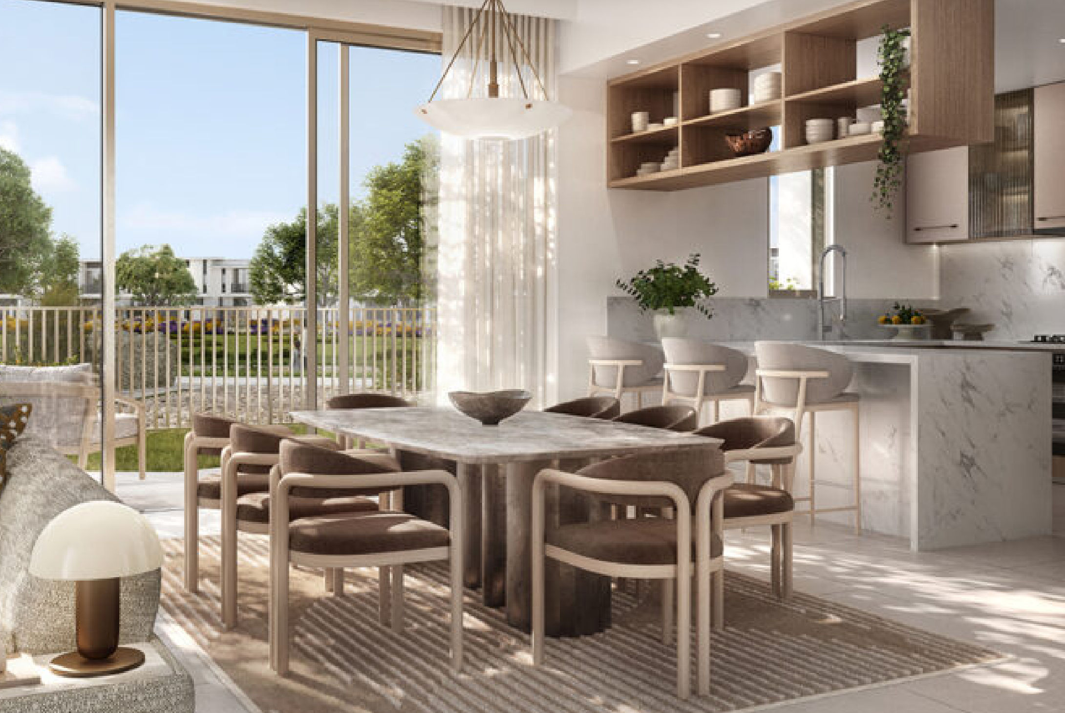 Interior view of a bedroom in Yachtside Marina Residences with large window and modern decor