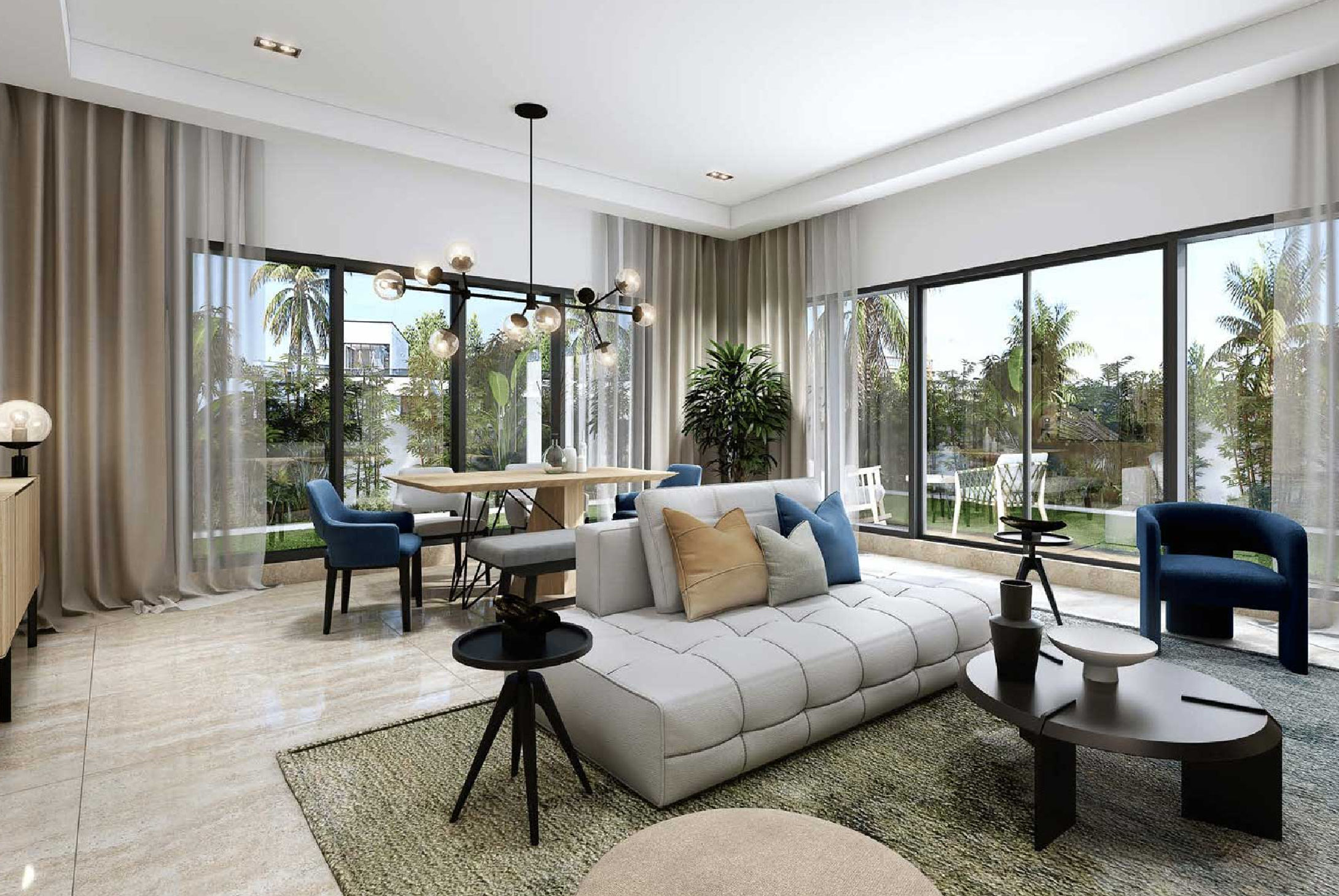 Interior view of a bedroom in Yachtside Marina Residences with large window and modern decor