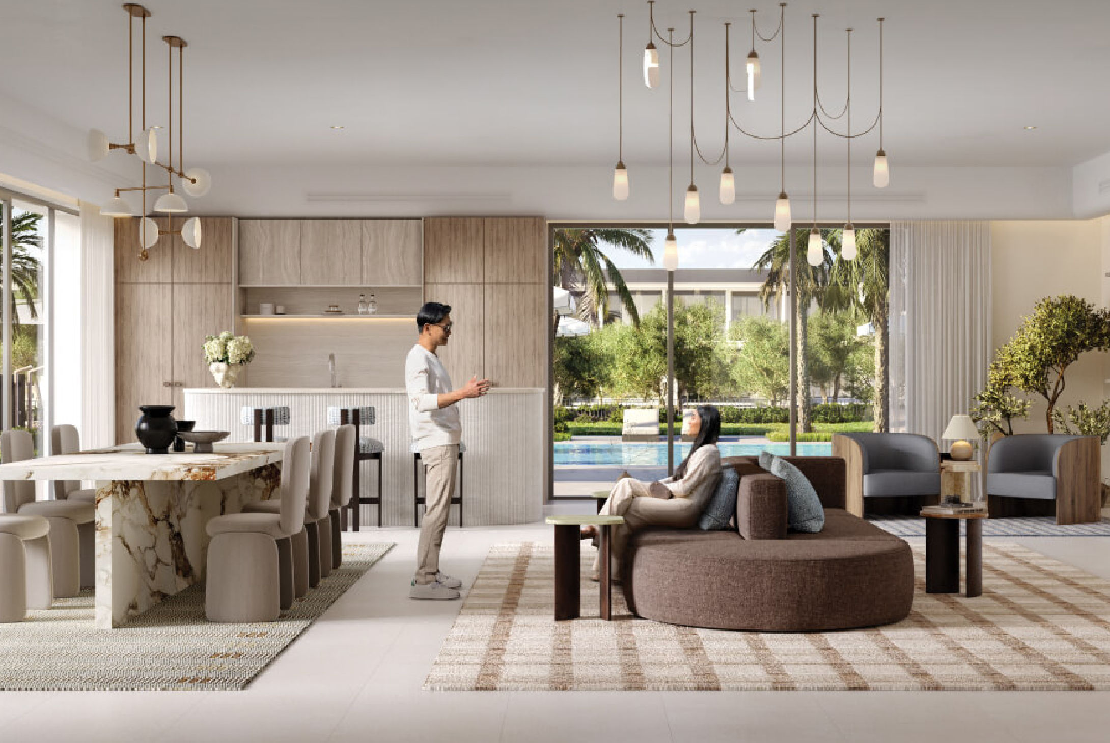 Interior view of a bedroom in Yachtside Marina Residences with large window and modern decor