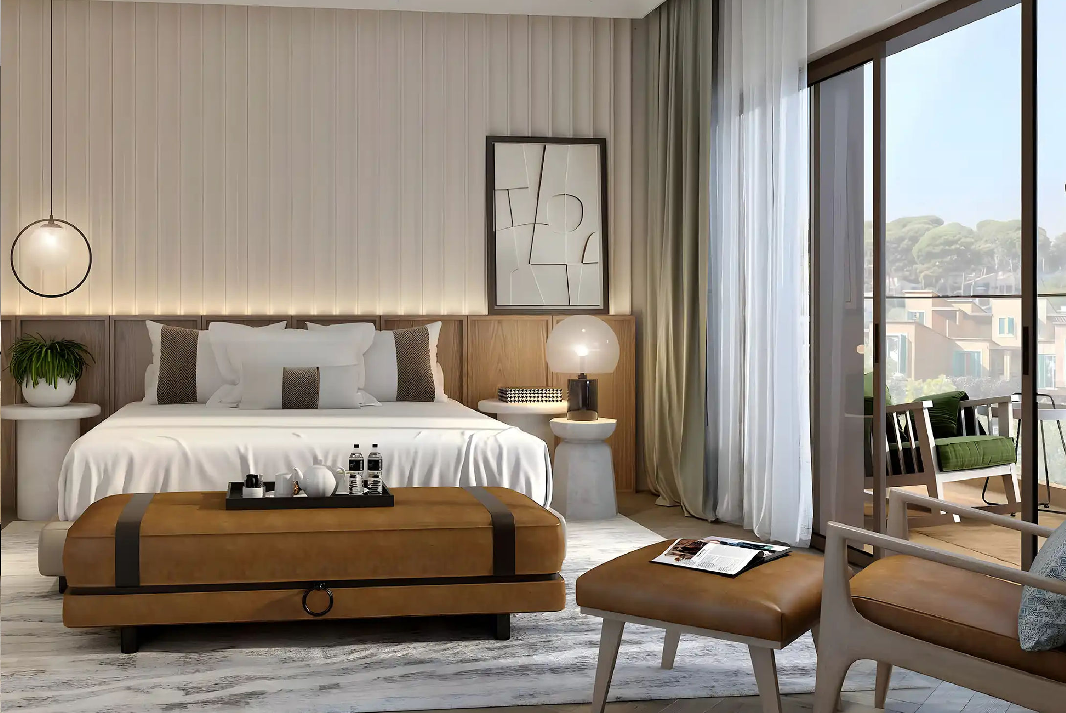 Interior view of a living and dining area in Yachtside Marina Residences with large windows and ocean view