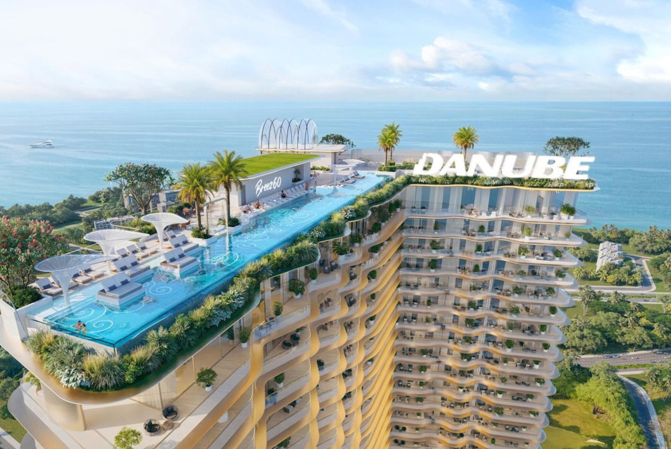 Interior view of a living and dining area in Yachtside Marina Residences with large windows and ocean view