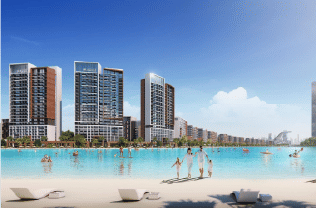 Interior view of a bedroom in Yachtside Marina Residences with large window and modern decor