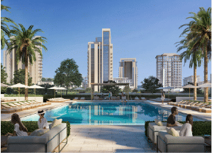 Interior view of a bedroom in Yachtside Marina Residences with large window and modern decor