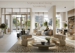 Interior view of a bedroom in Yachtside Marina Residences with large window and modern decor