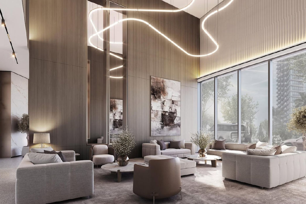 Interior view of a living and dining area in Yachtside Marina Residences with large windows and ocean view