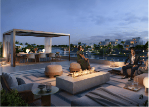 Interior view of a bedroom in Yachtside Marina Residences with large window and modern decor