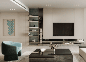 Interior view of a bedroom in Yachtside Marina Residences with large window and modern decor