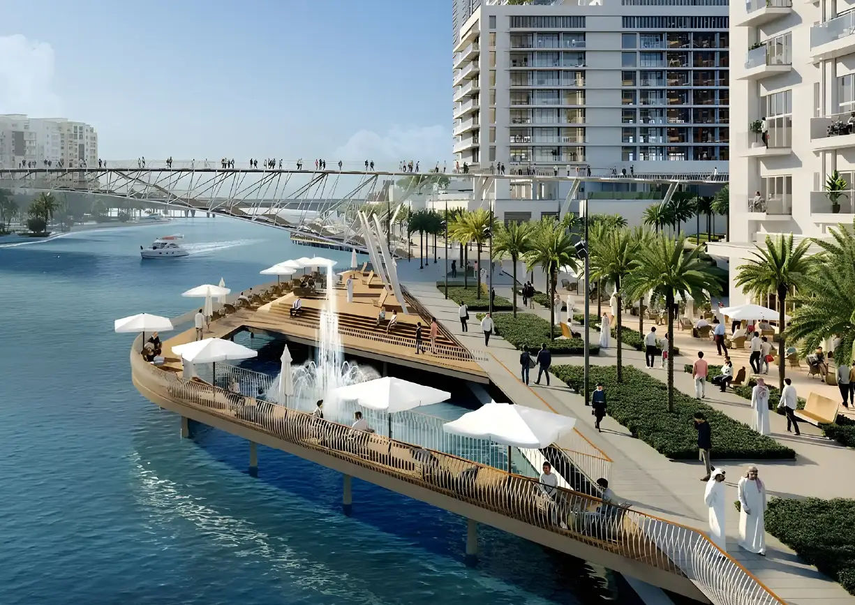 Interior view of a bedroom in Yachtside Marina Residences with large window and modern decor