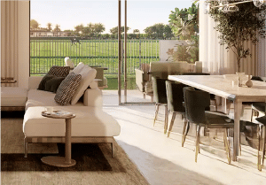 Interior view of a bedroom in Yachtside Marina Residences with large window and modern decor