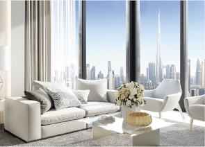 Interior view of a bedroom in Yachtside Marina Residences with large window and modern decor