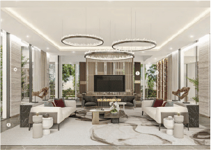 Interior view of a bedroom in Yachtside Marina Residences with large window and modern decor