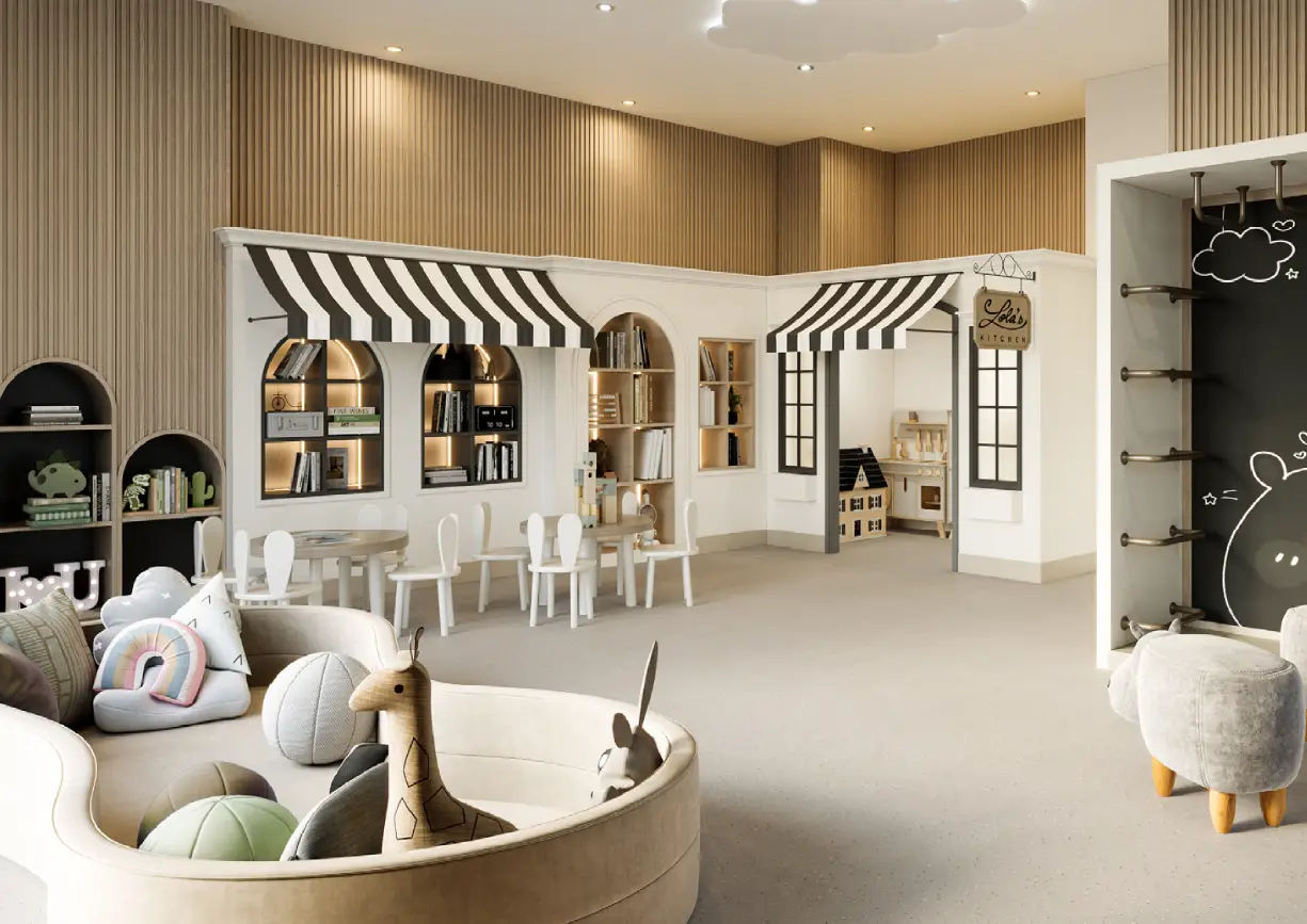 Interior view of a bedroom in Yachtside Marina Residences with large window and modern decor