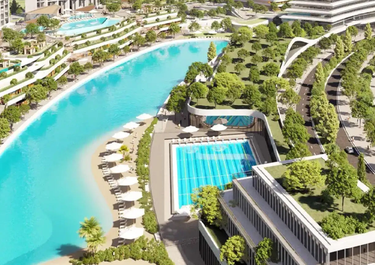 Interior view of a bedroom in Yachtside Marina Residences with large window and modern decor