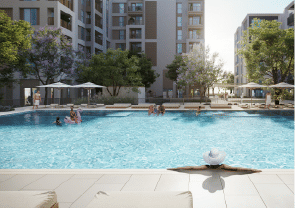 Interior view of a bedroom in Yachtside Marina Residences with large window and modern decor