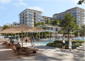 Interior view of a bedroom in Yachtside Marina Residences with large window and modern decor