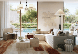 Interior view of a living and dining area in Yachtside Marina Residences with large windows and ocean view
