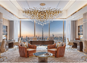 Interior view of a living and dining area in Yachtside Marina Residences with large windows and ocean view
