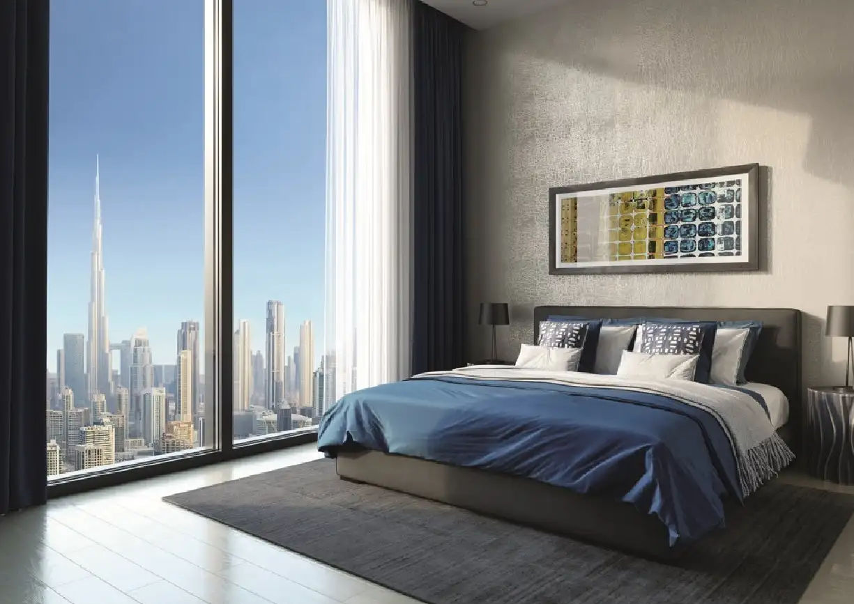 Interior view of a living and dining area in Yachtside Marina Residences with large windows and ocean view