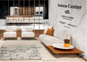 Interior view of a living and dining area in Yachtside Marina Residences with large windows and ocean view