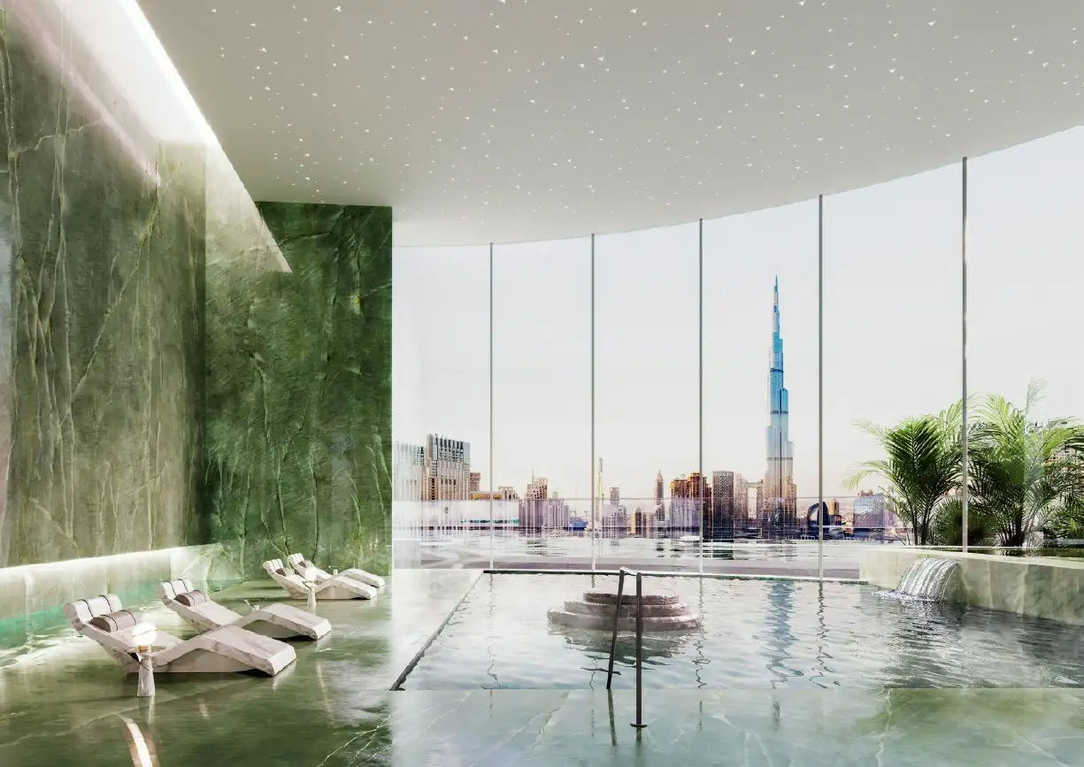 Interior view of a living and dining area in Yachtside Marina Residences with large windows and ocean view