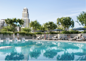 Interior view of a living and dining area in Yachtside Marina Residences with large windows and ocean view