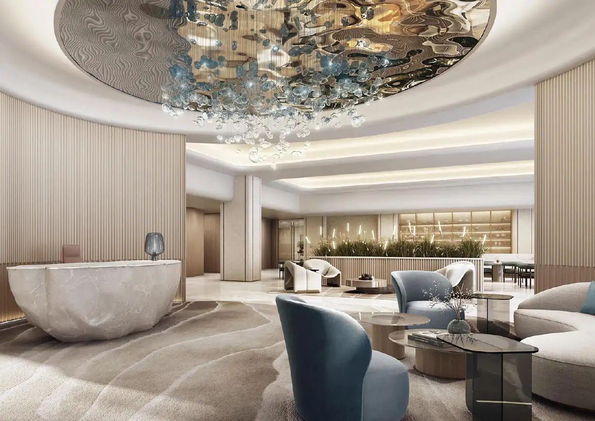 Interior view of a living and dining area in Yachtside Marina Residences with large windows and ocean view