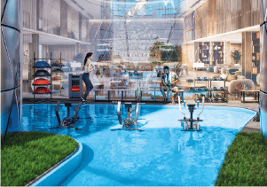 Interior view of a living and dining area in Yachtside Marina Residences with large windows and ocean view