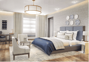 Interior view of a living and dining area in Yachtside Marina Residences with large windows and ocean view