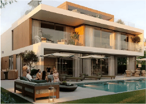 Interior view of a living and dining area in Yachtside Marina Residences with large windows and ocean view