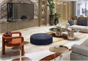 Interior view of a living and dining area in Yachtside Marina Residences with large windows and ocean view