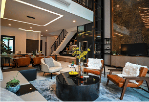 Interior view of a living and dining area in Yachtside Marina Residences with large windows and ocean view