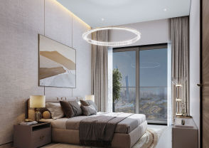 Interior view of a living and dining area in Yachtside Marina Residences with large windows and ocean view