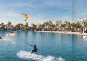 Interior view of a living and dining area in Yachtside Marina Residences with large windows and ocean view