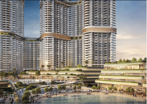 Yachtside Marina Residences with yachts docked in the marina and modern buildings in background