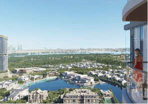 Interior view of a living and dining area in Yachtside Marina Residences with large windows and ocean view